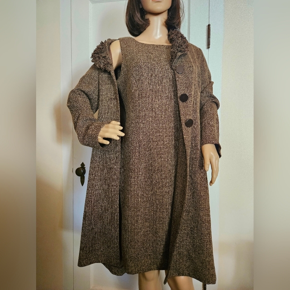 Julian Taylor Jackets & Blazers - NWT JULIAN TAYLOR Posh Brown Tweed 2 Piece Set Dress and Coat Jacket 6